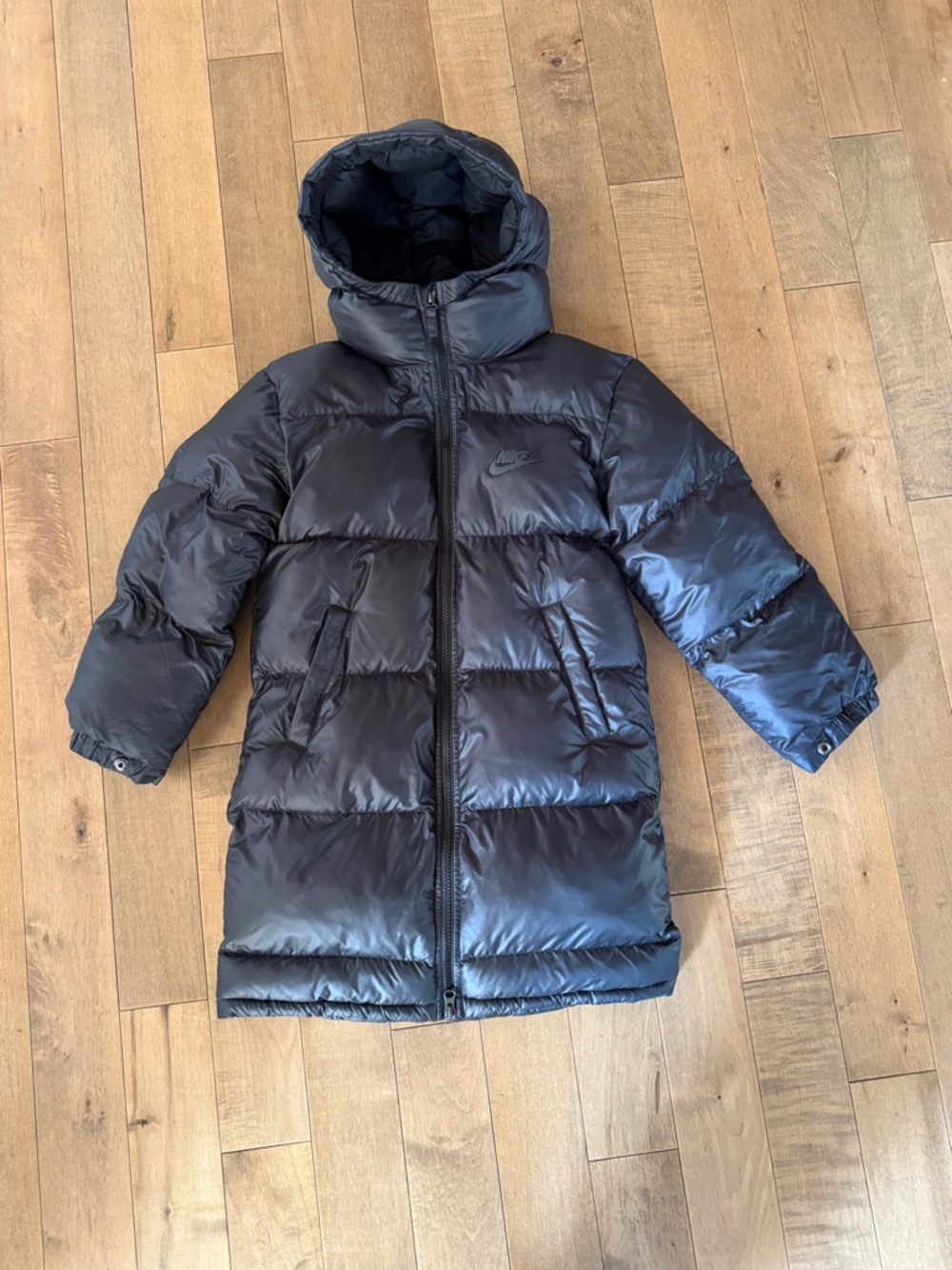 Nike Kids Black Long Puffer Jacket with Hood